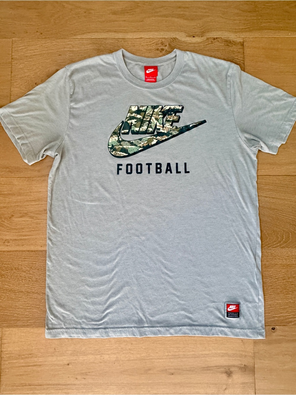Nike Football Digital Camo Swoosh Tee Heather Grey Mens XL Army Military USA